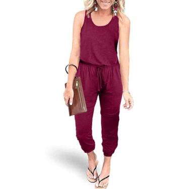 Imagem de Macacão Feminino PRETTYGARDEN Regata Verão XL Roxo Vermelho