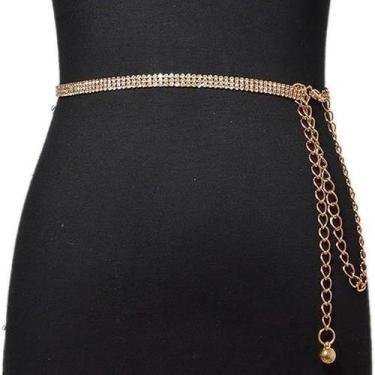 Imagem de Cinto Corrente Feminino Strass Brilho Luxo Festa Ajustável Cor:Dourado