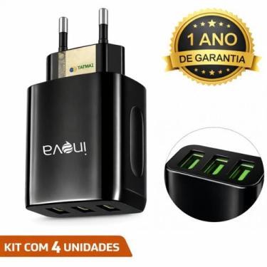 Imagem de 4 Carregador Fonte Bivolt Turbo Universal 3 Usb Carga Rápida - Inova, 