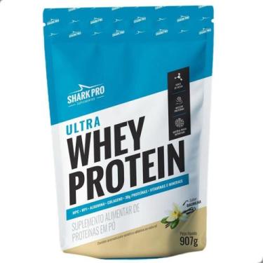 Imagem de Ultra Whey Protein Albumina Colageno Refil 900g Shark Pro, Baunilha