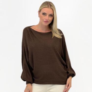 Imagem de Blusa Absolutti Tricot Manga Morcego Gola Canoa Feminina, M, Marrom
