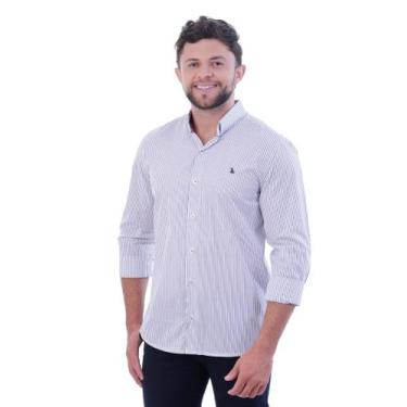 Imagem de Camisa Social Amil Masculina Manga Longa Slim Listrada Sem Bolso 100% 
