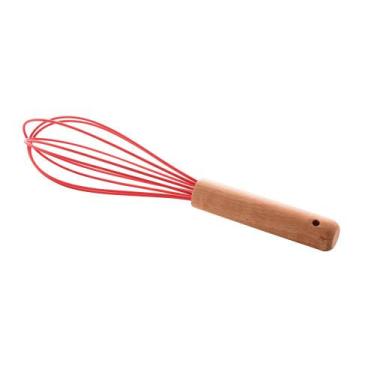 Imagem de Batedor de Ovos Silicone Cabo Bambu Charmy Vermelho 24,5cm Lyor