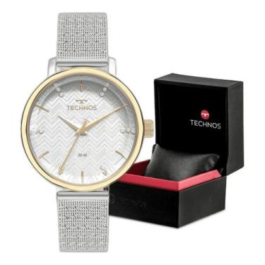 Imagem de Relógio Feminino Prata Dourado Pulseira Mesh Fashiontechnos Correia Pr