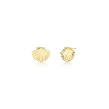 Imagem de Brinco concha pequeno com pontos de zircônia banhado a ouro - VIDIÈ