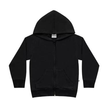 Imagem de Jaqueta Infantil Menino Básica com Capuz em Moletom Fakini, Preto, 4