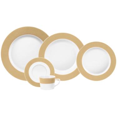 Imagem de Aparelho de Jantar Cappuccino 30 Peças Porcelana Liso para Uso Diário Branco e Marrom Claro Schmidt