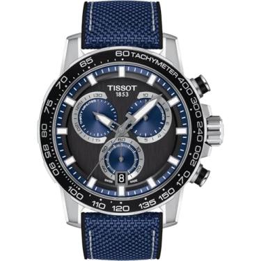 Imagem de Tissot Relógio masculino Supersport Chrono 316L caixa de aço inoxidável quartzo suíço, azul, preto, têxtil, 22 (T1256171705103)