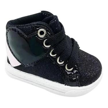Imagem de Sapatinho de Bebê Tenis de Bebe Preto Glitter Love Sapato Calçado Infa