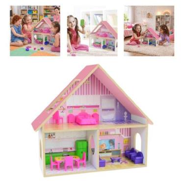 Imagem de Casinha De Boneca Madeira Grande Casa Completa Mobiliada Infantil Mdf 