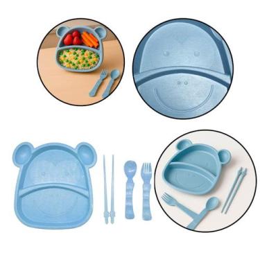 Imagem de Kit Alimentação Bebê Ursinho 5 Peças Azul - Nilo-imports
