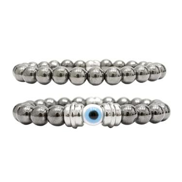 Imagem de Kit C/02 Pulseiras de Bolinha Olho Grego Grafite (19cm)