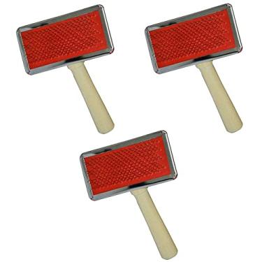 Imagem de 3 Escova Rasqueadeira Pet Cães E Gatos Cabo Madeira 12x8,5cm