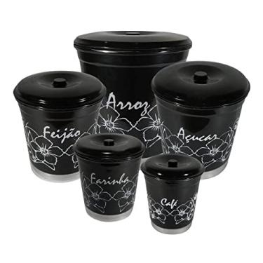 Imagem de Jogo Porta Mantimentos Potes 5 Peças Redondo De Alumínio Com Tampa Colors Preto