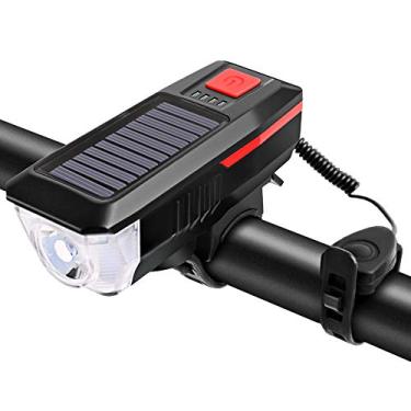 Imagem de Luz solar/USB de carregamento para bicicleta Lâmpada de sino de bicicleta para bicicleta Lanterna de bicicleta Luz frontal de bicicleta USB/Solar recarregável recarregável à prova d'água farol de