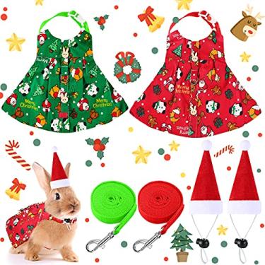 Imagem de 4 peças de fantasia de natal de animais pequenos roupas de porquinho-da-índia com chapéu de Papai Noel roupas de coelho fantasia de porquinho da índia roupas de natal de animais pequenos para coelho, porquinho da índia hamster furão