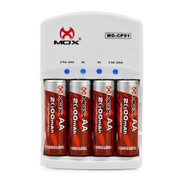 Imagem de Carregador de Pilhas e Baterias com 4 Pilhas Aa 2600 Mah Mox Cp51
