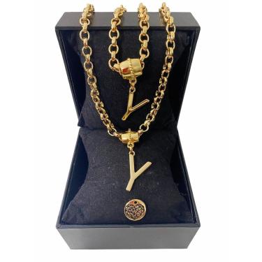 Imagem de Colar + Pulseira Elo Português Grosso 6mm Letra "Y"