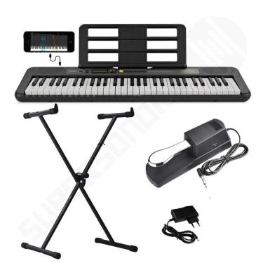 Imagem de Kit Teclado Musical CASIOTONE LK-S250 CASIO Preto Teclas Iluminadas APP Chordana Play + Suporte + Pedal