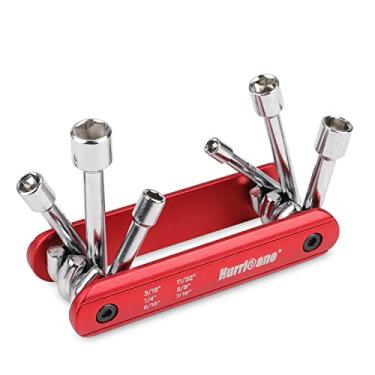 Imagem de HURRICANE Conjunto de chave de porca dobrável 6 em 1, conjunto de chaves de porca sextavada tamanho SAE, haste de aço cromado vanádio. Cabo de alumínio premium portátil, fácil de transportar, inclui: 3/16", 1/4", 5/16", 11/32", 3/8", 7/16"