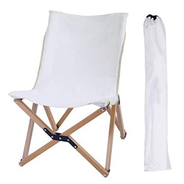 Imagem de Cadeira de acampamento portátil de madeira dobrável compacta para ambientes externos em 5 segundos, suporta 122 kg para pesca praia piquenique, branco, M