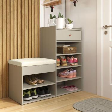 Imagem de Sapateira E Banco Hall Com 1 Gaveta OffWhite Rede Móveis