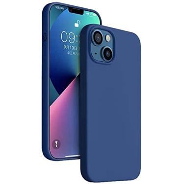 Imagem de HAODEE para Apple iPhone 13 Mini (2021) capa de silicone líquido de 5,4 polegadas, capa de telefone traseira à prova de choque totalmente embalada [proteção de tela e câmera] (cor: azul)