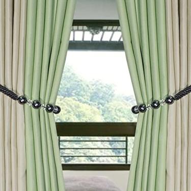 Imagem de Acessórios para ataduras de pérolas para cortinas de pérolas Suporte para cortinas fivela corda para decoração de casa, preto, 4 peças