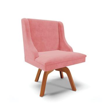 Imagem de Cadeira Suede Rosê Giratória De Madeira