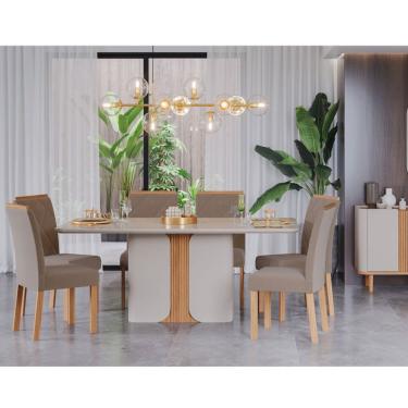 Imagem de Conjunto de Mesa de Jantar com Tampo de Vidro Charlote e 6 Cadeiras Fernanda Suede Joli e Off White