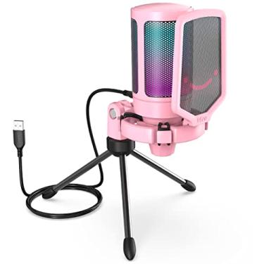 Imagem de FIFINE Microfone USB para PC de jogos para podcasts de streaming, microfone mesa condensador para computador RGB, para vídeo do YouTube, plug and play,compatível com PS4/PS5 - A6V rosa