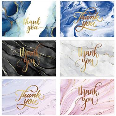 Imagem de Cartões de agradecimento – Pacote com 48 cartões de agradecimento com envelopes, cartões de agradecimento, 6 designs sortidos com branco no interior, envelopes incluídos, 10 x 15 cm