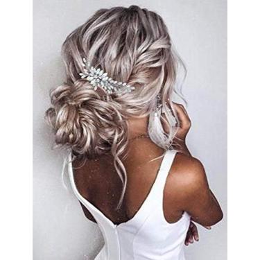 Imagem de Pente de cabelo de noiva de cristal Unsutuo Pente de cabelo prata folha de prata acessórios de cabelo de noiva strass peças de cabelo para mulheres e meninas