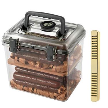 Imagem de Umidificador de charutos com capacidade 25-50 de acrílico transparente com umidificador, higrômetro digital de cobertura superior e forro interior de madeira de cedro na parte inferior da caixa/caixa de charutos