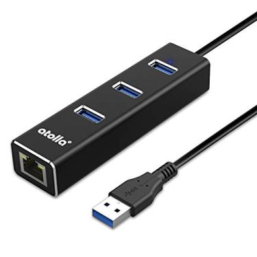 Imagem de Adaptador USB para Ethernet, 3 portas USB 3.0 Hub Atolla com adaptador de rede LAN RJ45 Gigabit 10/100/1000 Mbps, suporta Windows 10/8/7, Mac OS, Linux