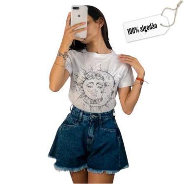 Imagem de Camiseta T-Shirt Feminina De Algodão Sol E Lua - Maf