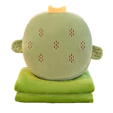 Imagem de Yajun Cobertor e travesseiro de viagem 3 em 1 almofada quente colcha de mão forma de frutas brinquedo de pelúcia decoração de casa carro sofá cama cadeira de escritório cobertor de soneca, verde, 35 * 35 cm