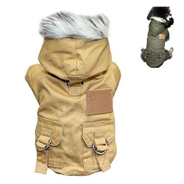 Imagem de Yajun Jaqueta quente de inverno para cães roupas com capuz para animais de estimação médio e pequeno casaco de algodão leve macio mais grosso, cáqui, PP