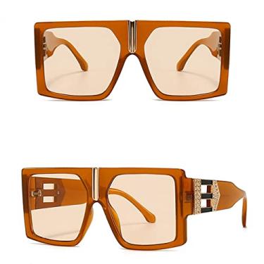 Imagem de Óculos de sol grandes da moda com armação grande, óculos de sol quadrado preto clássico para mulheres, óculos de direção masculinos de luxo grande, café, tamanho único