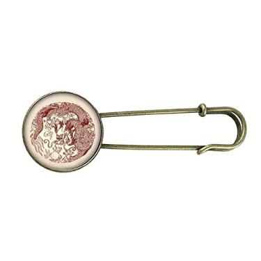 Imagem de Retrato de dragão chinês círculo animal retrô metal broche broche clipe jóias