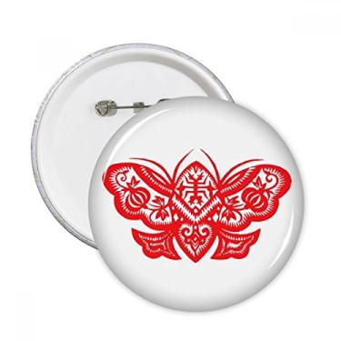 Imagem de Emblema vermelho tradicional chinês corte de papel redondo pinos crachá botão decoração acessório 5 peças
