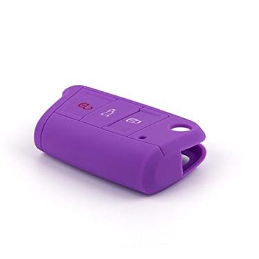 Imagem de YJADHU Capa protetora de chave de carro de silicone flip controle remoto capa de chave de carro, apto para VW Golf 7 MK7 New Polo Skoda Octavia A7 Jetta 4 Tiguan, roxo