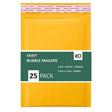 Imagem de Sales4Less Envelopes de envio acolchoados #0 6X10 Kraft Bubble Mailers Self Seal Pacote de 25 ouro