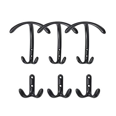 Imagem de KIZQYN Ganchos de armazenamento para casaco para cozinha entrada de lamareiro 3 peças grande 3 peças conjunto pequeno gancho preto para entrada de corredor sobretudo de parede cabide de casaco