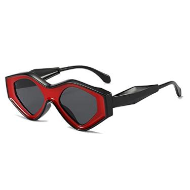 Imagem de Óculos de sol vintage patchwork triângulo olho de gato para mulheres moda gradiente grosso óculos de sol femininos, preto vermelho, tamanho único