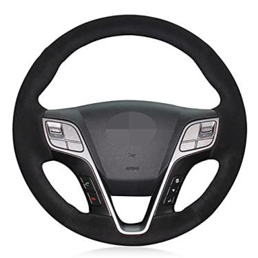 Imagem de Capa de volante de carro confortável e antiderrapante costurada à mão em couro preto, apto para Hyundai Santa Fe 2013 a 2018 ix45 2013 2014 2015 2016