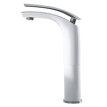 Imagem de LIDON Torneiras de banheiro para pia 1 furo alto, torneira de banheiro de alça única branca, torneira de bacia para pia de banheiro, torneira de banheiro latão um furo, branco B (cor: branco B)