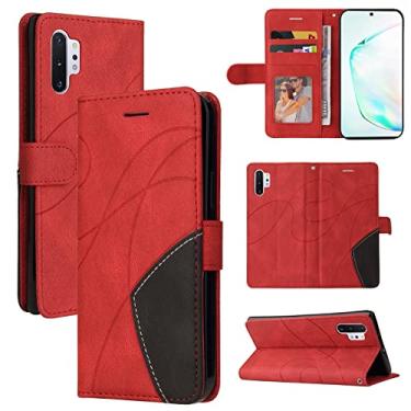 Imagem de Capa carteira para Samsung Galaxy Note 10 Plus, compartimentos para porta-cartões, capa de poliuretano de luxo anexada à prova de choque TPU com fecho magnético com suporte para Samsung Galaxy Note 10 Plus (vermelha)