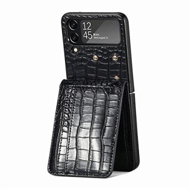 Imagem de Capa para celular Samsung Z Flip 4 5G padrão Crocod para Samsung Galaxy Z Flip4 Flip 4 Zflip4 Carteira com bolso para cartão, preta, para Samsung Z Flip 4
