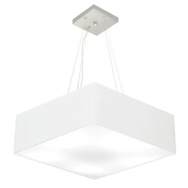 Imagem de Lustre Pendente Quadrado Cúpula Tecido 15/60x60 cm, Vivare Iluminação, Pendente4198 BR, Branco, Grande